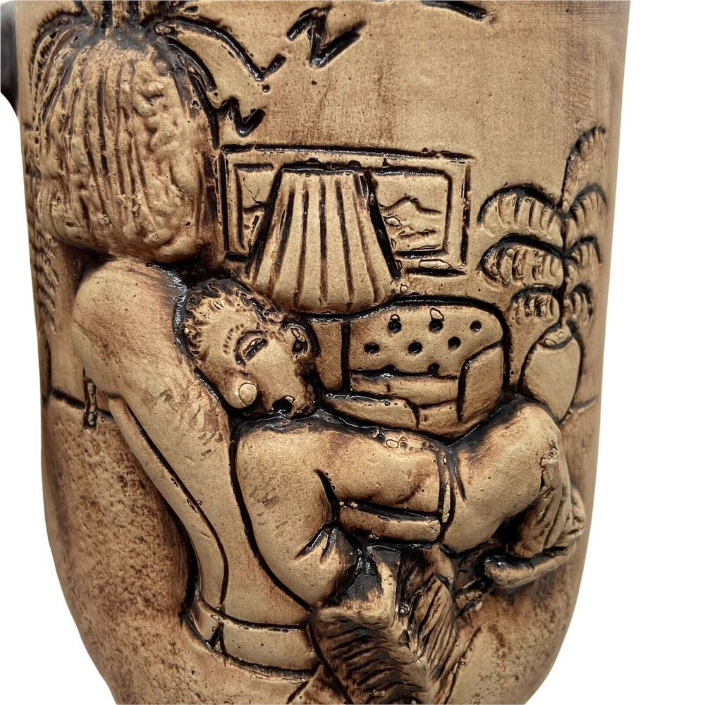 Coffee Mug Art Pottery NA Eastman 1981 Social Commentary Sign Off TV Handmade